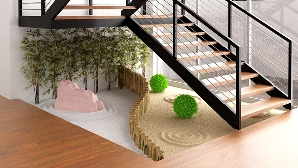 Simplicidad y serenidad en un diseño interior de jardín zen